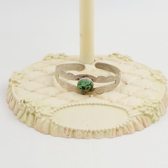 Vintage Turquoise Silver Bracelet, Harvey Era Cuff, Coin Silver Native American - Picture 2 of 5